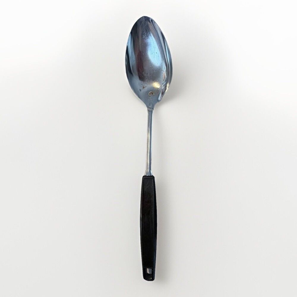 Vintage EKCO USA Metal Serving Spoon 12" Black Handle Kitchen Utensil Tool‎